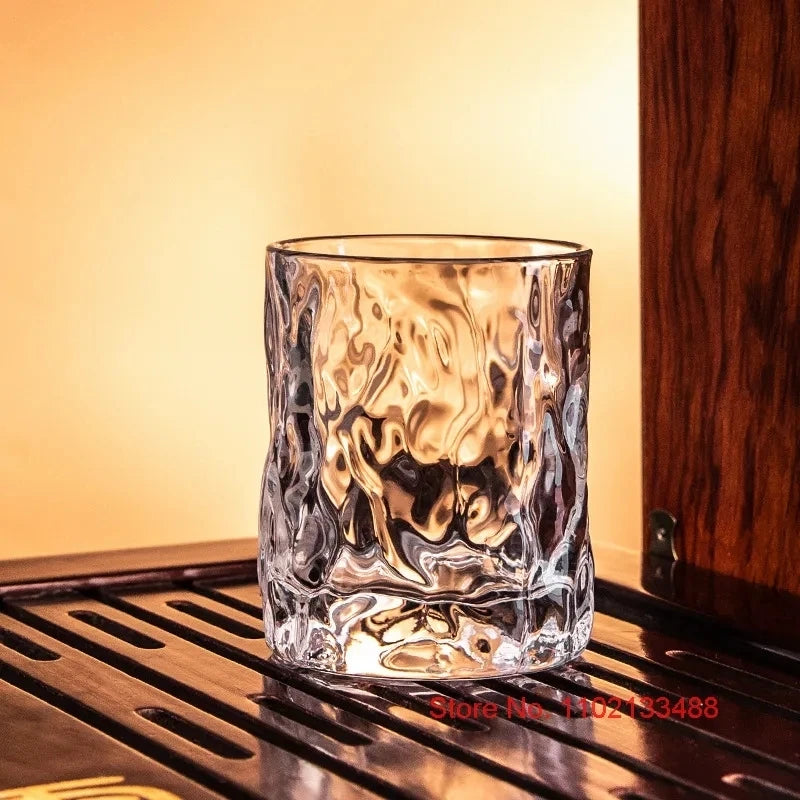 Thick Heavy Whiskey Glass - Japanese Style Old-Fashioned Hammered Crystal Tumbler for Cognac, Whisky, Wine, and Beer