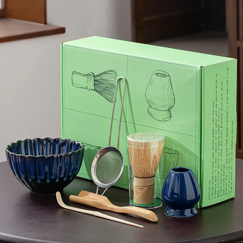 6-Piece Traditional Matcha Ceremony Set 500ml Ceramic Bowl Bamboo Whisk Stainless Steel Sieve