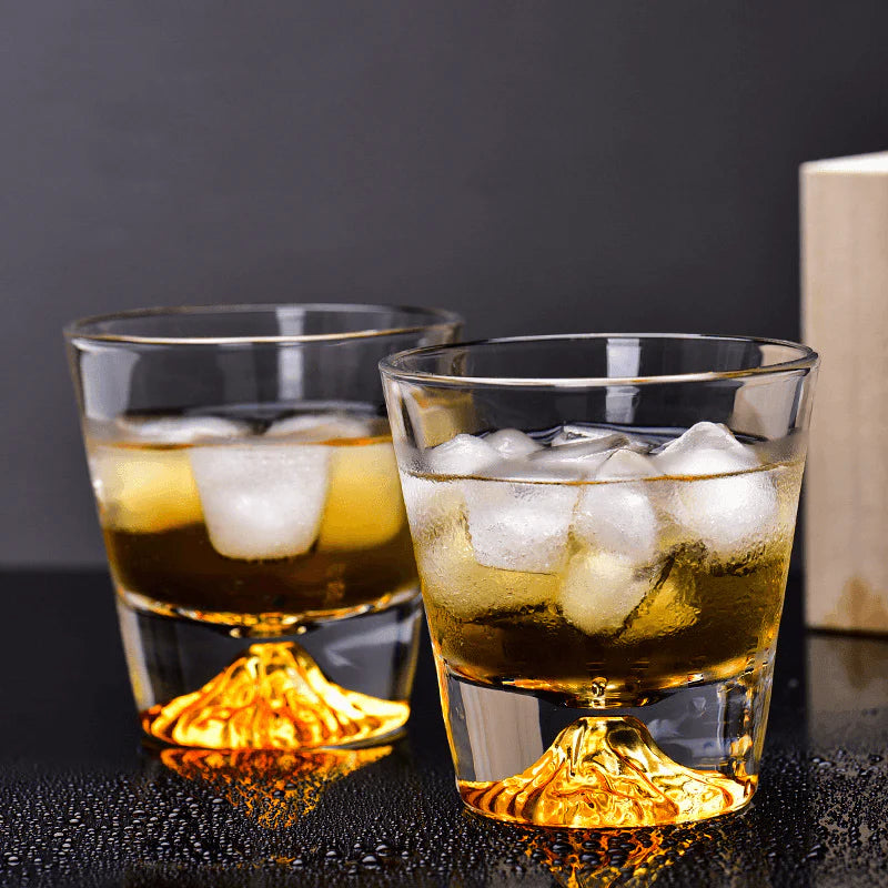 Chamvin Mount Fuji Edo Kiriko Whisky Glass Set with Wooden Box