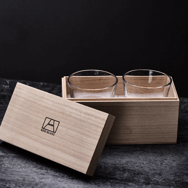 Chamvin Mount Fuji Edo Kiriko Whisky Glass Set with Wooden Box