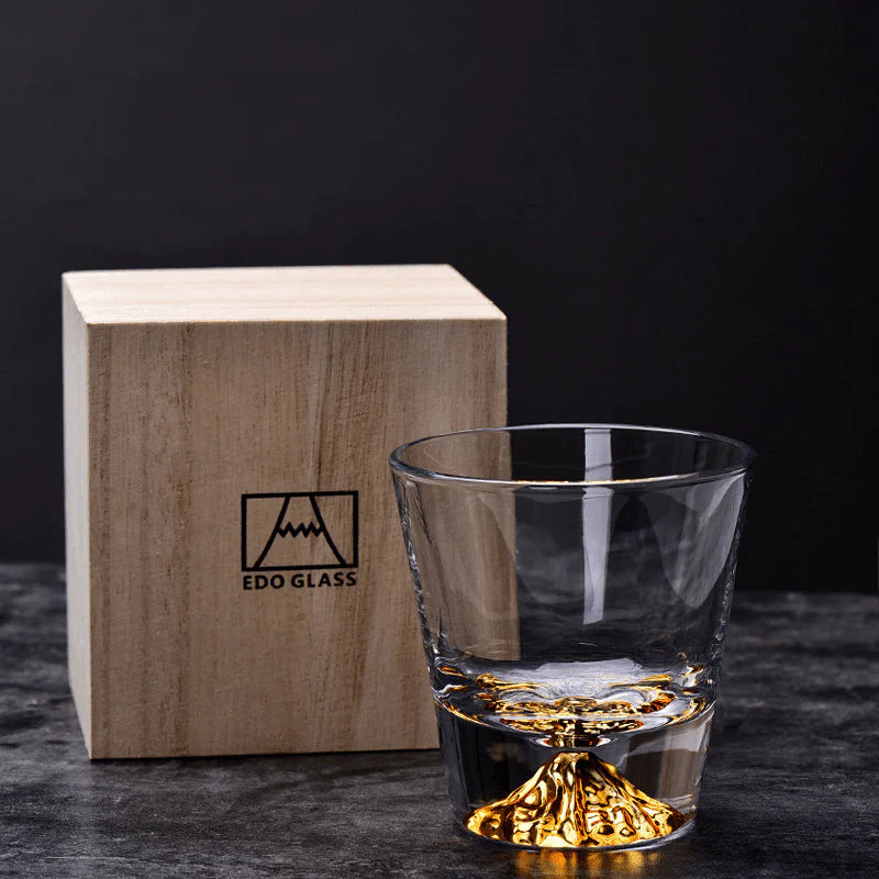Chamvin Mount Fuji Edo Kiriko Whisky Glass Set with Wooden Box