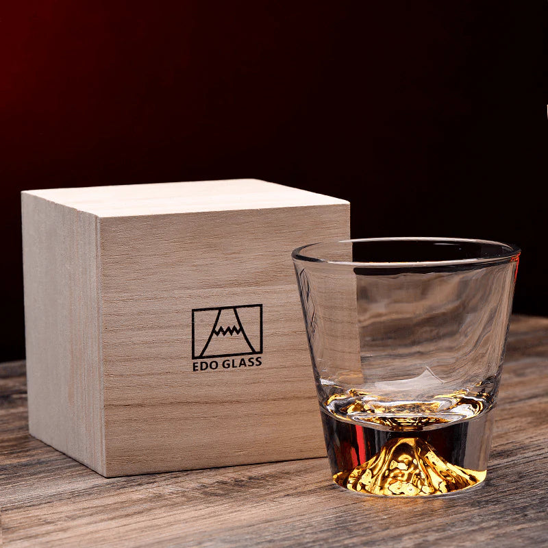 Chamvin Mount Fuji Edo Kiriko Whisky Glass Set with Wooden Box
