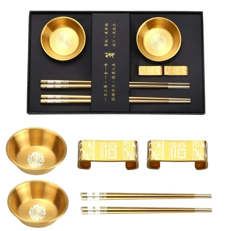 304 Stainless Steel Chopsticks Gift Set – Reusable Metal Korean Sushi Sticks & Bowls for Healthy Tableware