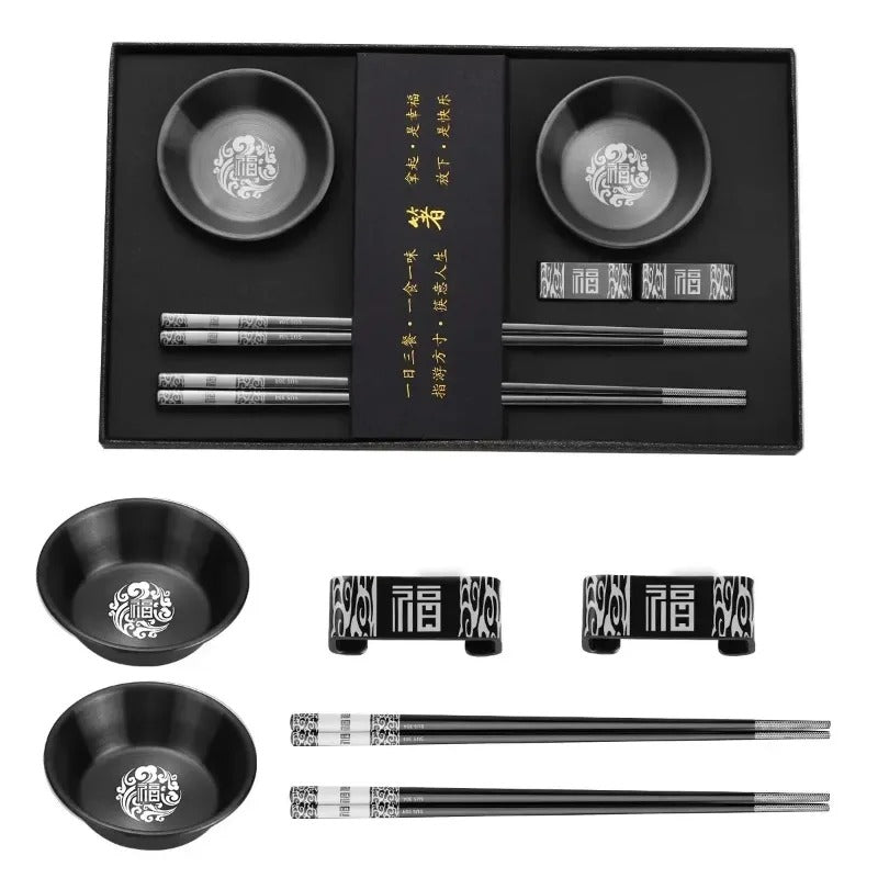 304 Stainless Steel Chopsticks Gift Set – Reusable Metal Korean Sushi Sticks & Bowls for Healthy Tableware