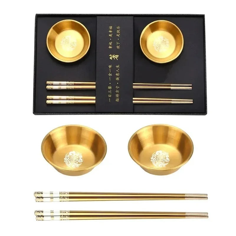 304 Stainless Steel Chopsticks Gift Set – Reusable Metal Korean Sushi Sticks & Bowls for Healthy Tableware