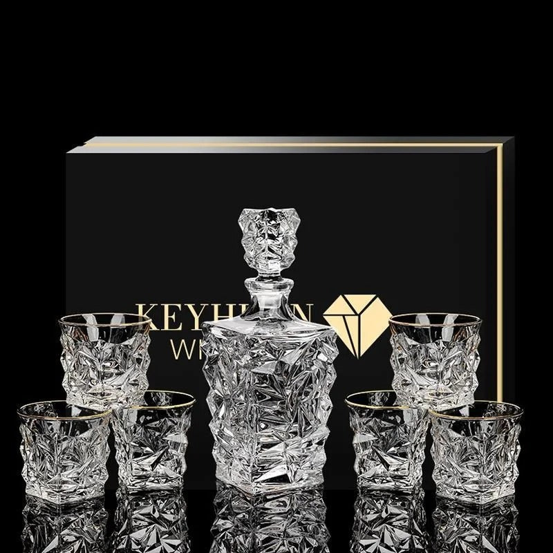 Bohemia Crystal Whisky Decanter Set 7PCS Bottle + Glasses
