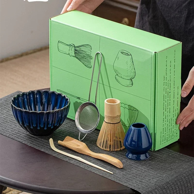 6-Piece Traditional Matcha Ceremony Set 500ml Ceramic Bowl Bamboo Whisk Stainless Steel Sieve