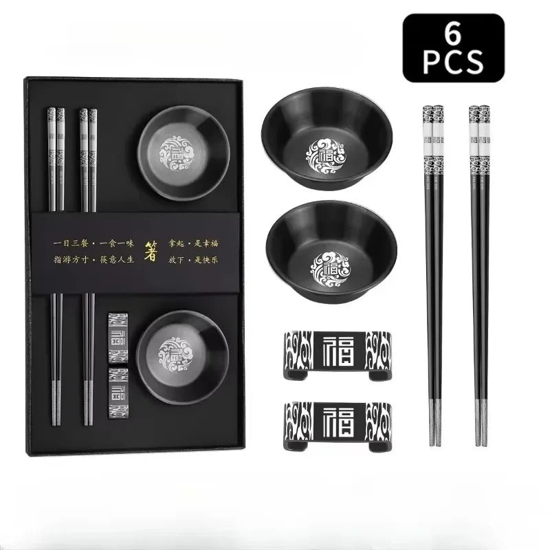 304 Stainless Steel Chopsticks Gift Set – Reusable Metal Korean Sushi Sticks & Bowls for Healthy Tableware