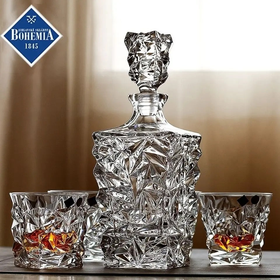 Bohemia Crystal Whisky Decanter Set 7PCS Bottle + Glasses
