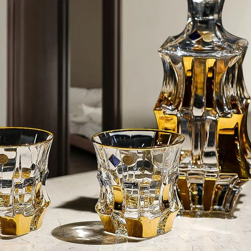 Bohemia Royal Crystal Gold Whisky Decanter Set