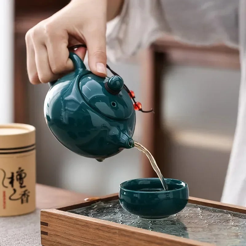 Kungfu Tea Set with Incense Burner – Chinese Ceramic Gift Box (One Pot, Four Cups, Sandalwood Stove)