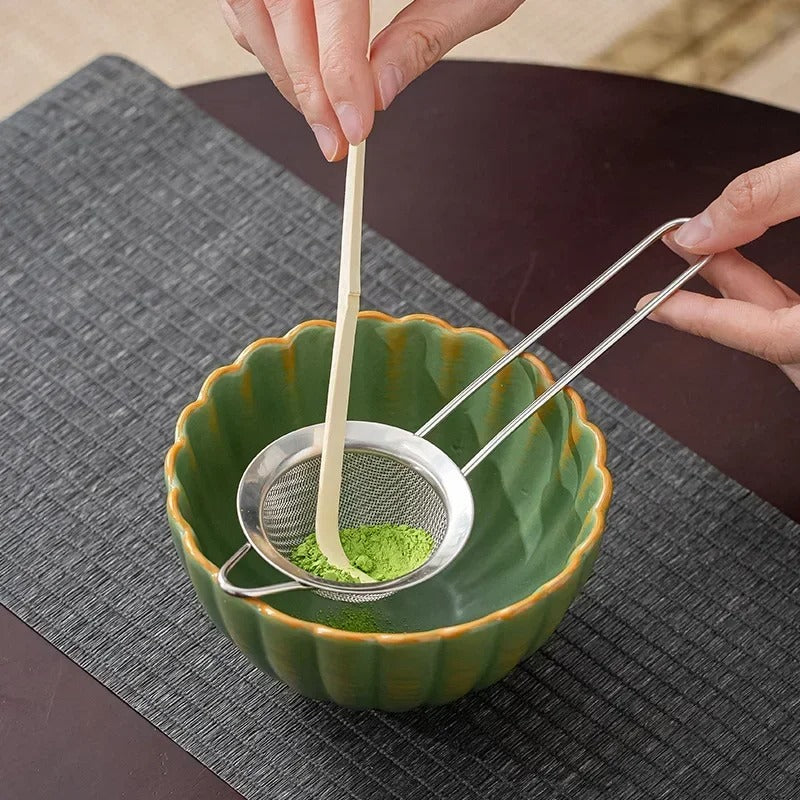 6-Piece Traditional Matcha Ceremony Set 500ml Ceramic Bowl Bamboo Whisk Stainless Steel Sieve