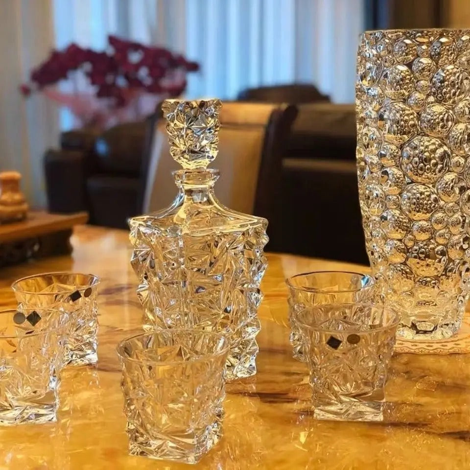 Bohemia Crystal Whisky Decanter Set 7PCS Bottle + Glasses
