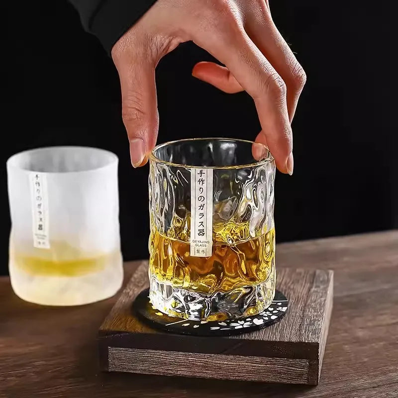 Thick Heavy Whiskey Glass - Japanese Style Old-Fashioned Hammered Crystal Tumbler for Cognac, Whisky, Wine, and Beer