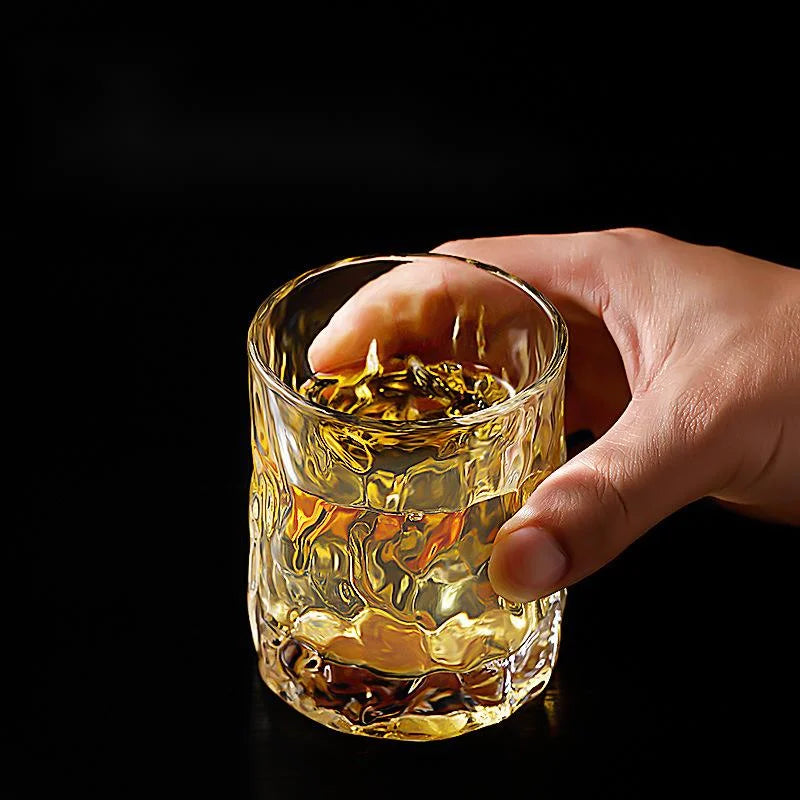 Thick Heavy Whiskey Glass - Japanese Style Old-Fashioned Hammered Crystal Tumbler for Cognac, Whisky, Wine, and Beer