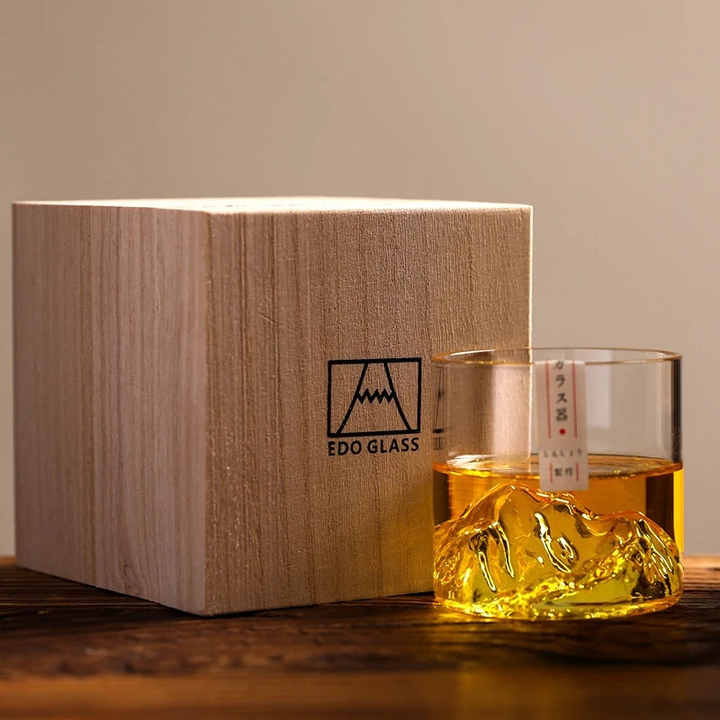 Japan Whisky Glass - Glacier Old Fashioned Rocks Glasses with Wooden Gift Box