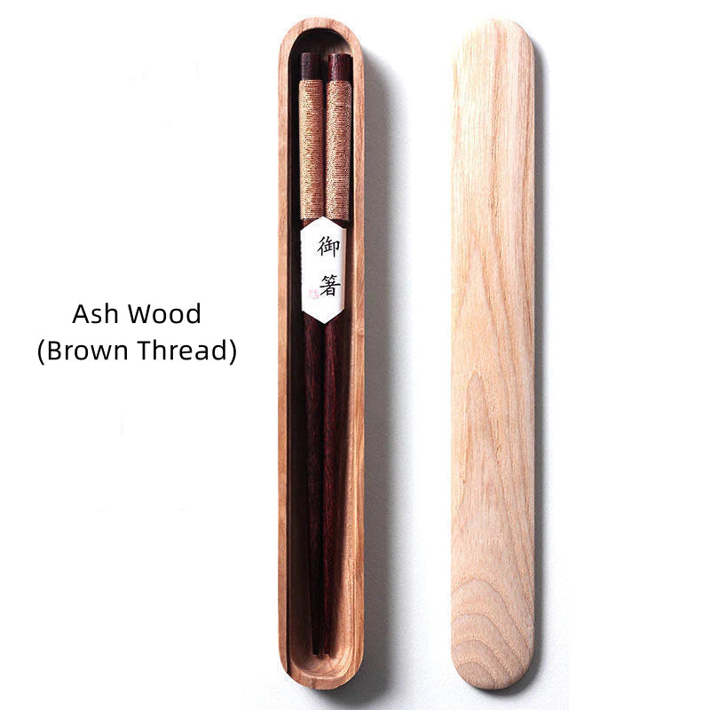 Black Walnut Chopsticks with Decorative Thread in Wooden Gift Box