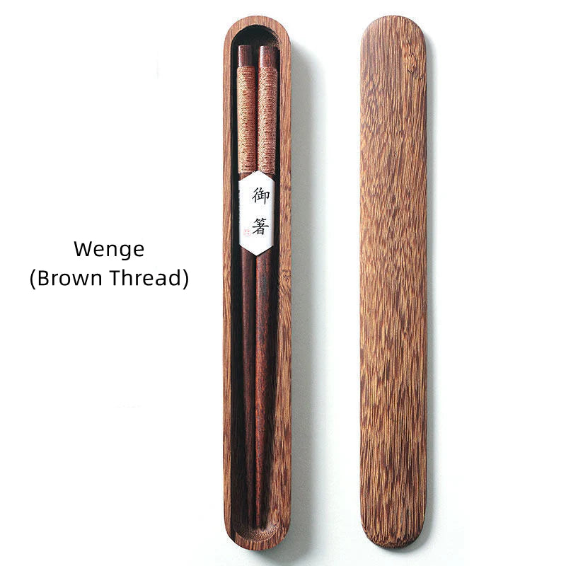 Black Walnut Chopsticks with Decorative Thread in Wooden Gift Box