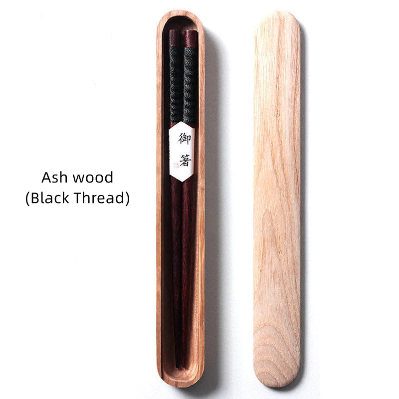 Black Walnut Chopsticks with Decorative Thread in Wooden Gift Box