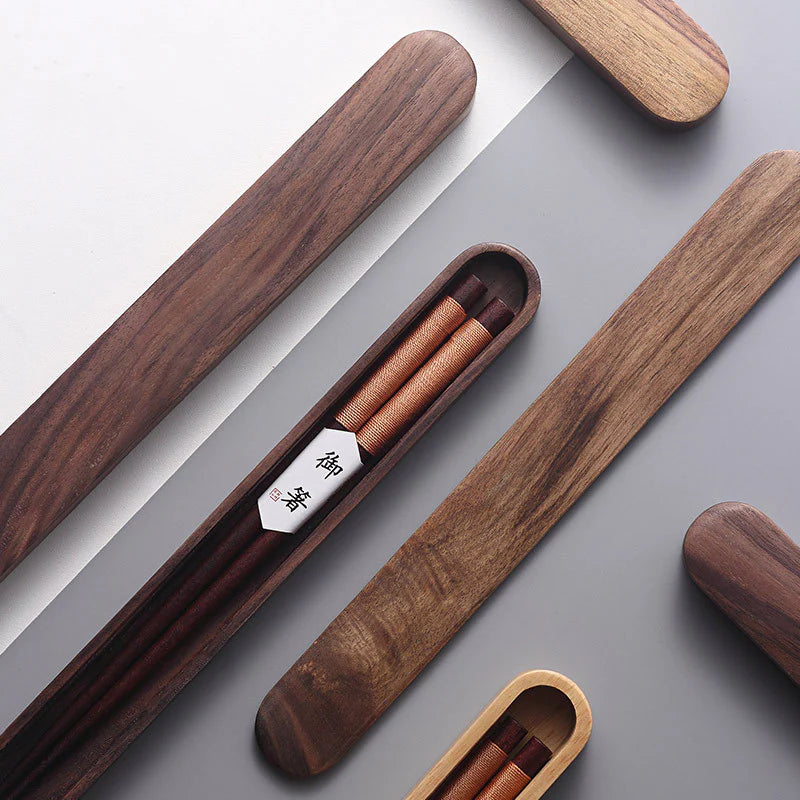 Black Walnut Chopsticks with Decorative Thread in Wooden Gift Box