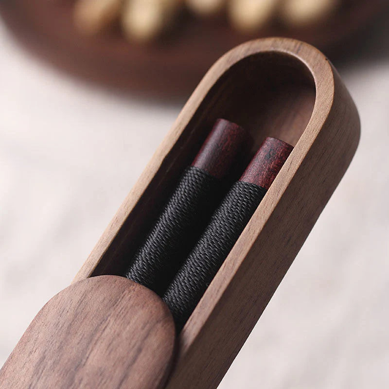 Black Walnut Chopsticks with Decorative Thread in Wooden Gift Box