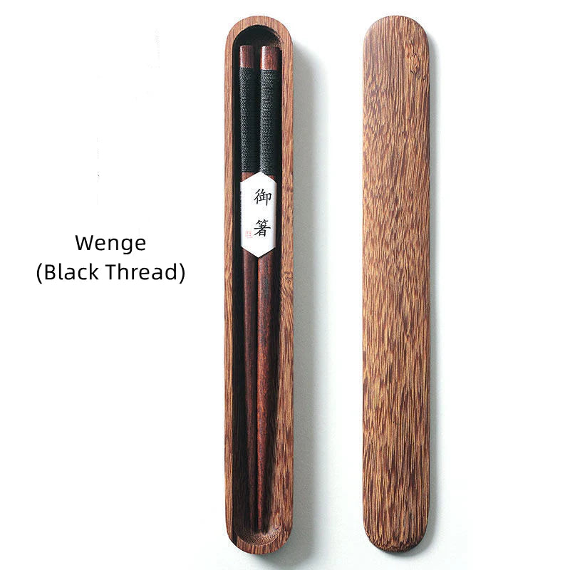 Black Walnut Chopsticks with Decorative Thread in Wooden Gift Box