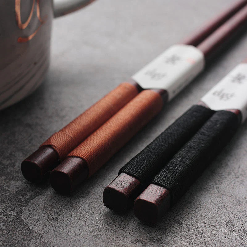 Black Walnut Chopsticks with Decorative Thread in Wooden Gift Box