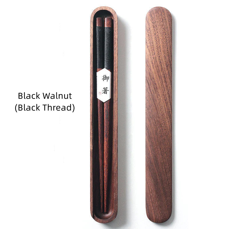 Black Walnut Chopsticks with Decorative Thread in Wooden Gift Box