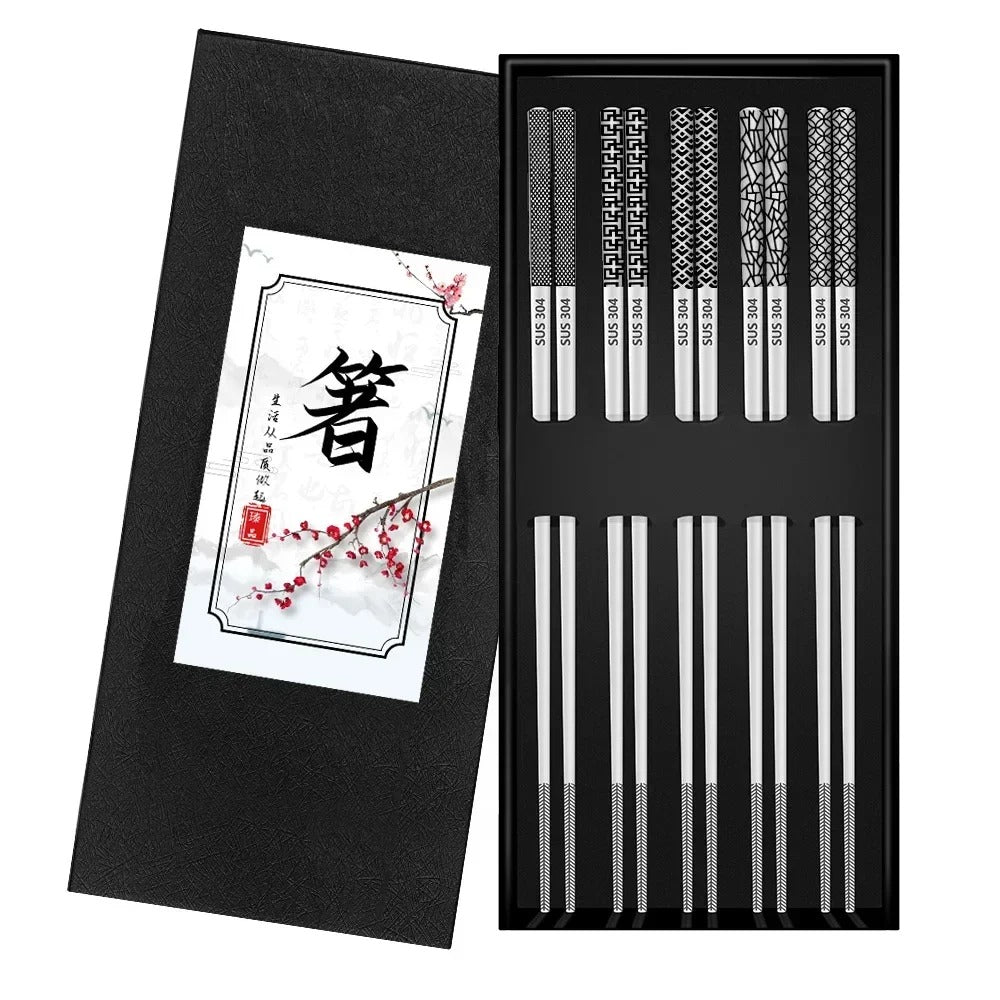 5 Pairs 304 Stainless Steel Chopsticks Reusable Non Slip Chopsticks