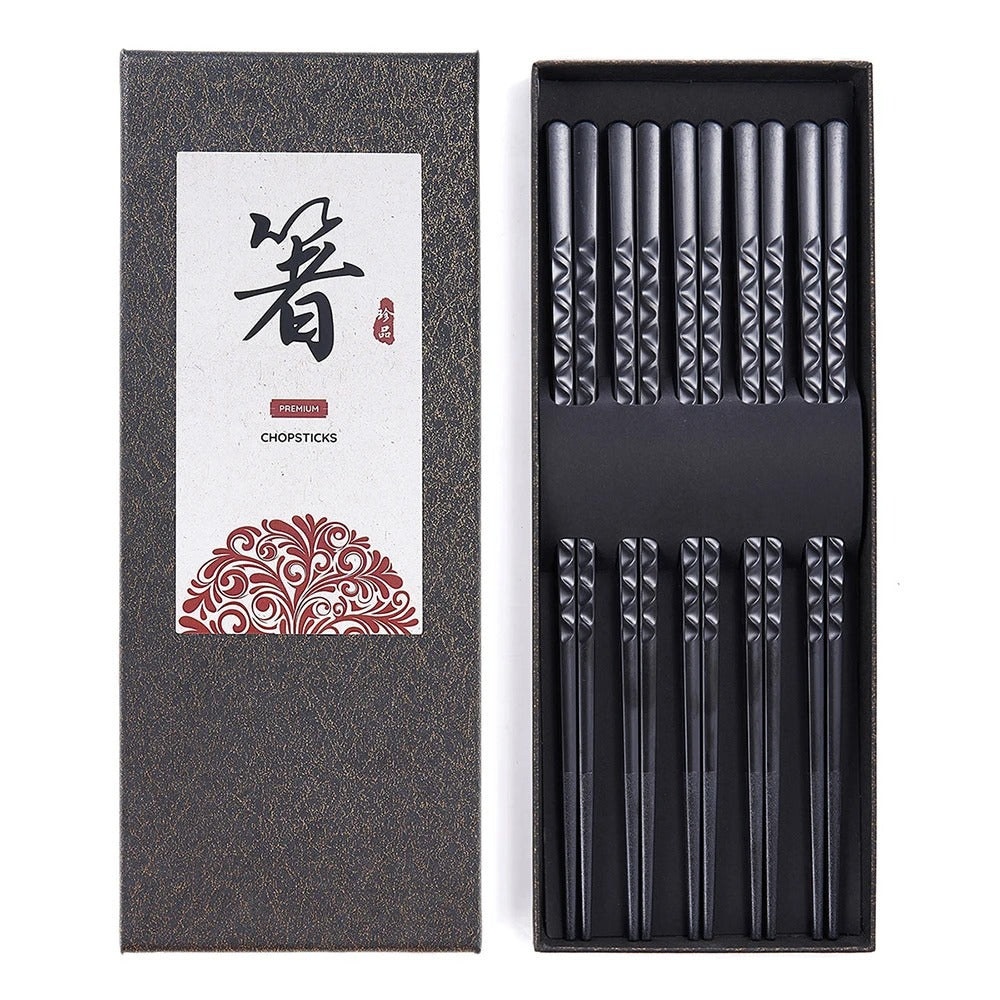 5 Pairs Reusable Japanese Chopsticks,Premium Black Fiberglass