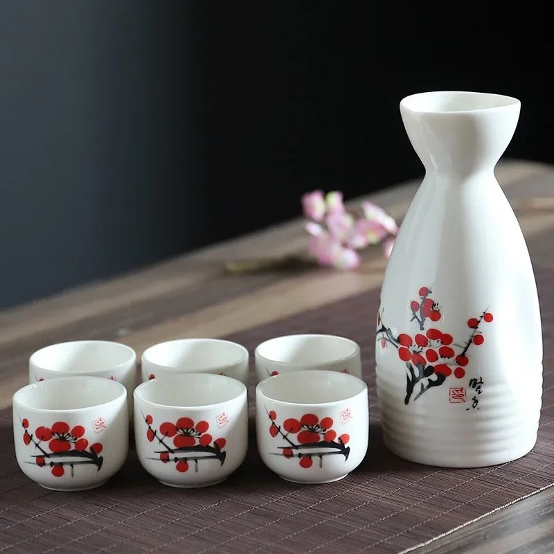 Vintage Japanese Baijiu Shot Glass, Flagon Bottle, Sake Cup