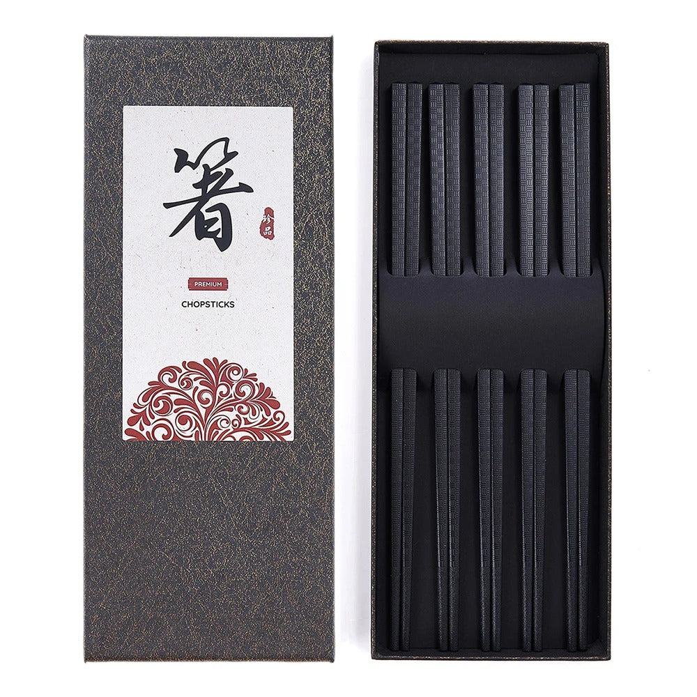 5 Pairs Reusable Japanese Chopsticks,Premium Black Fiberglass