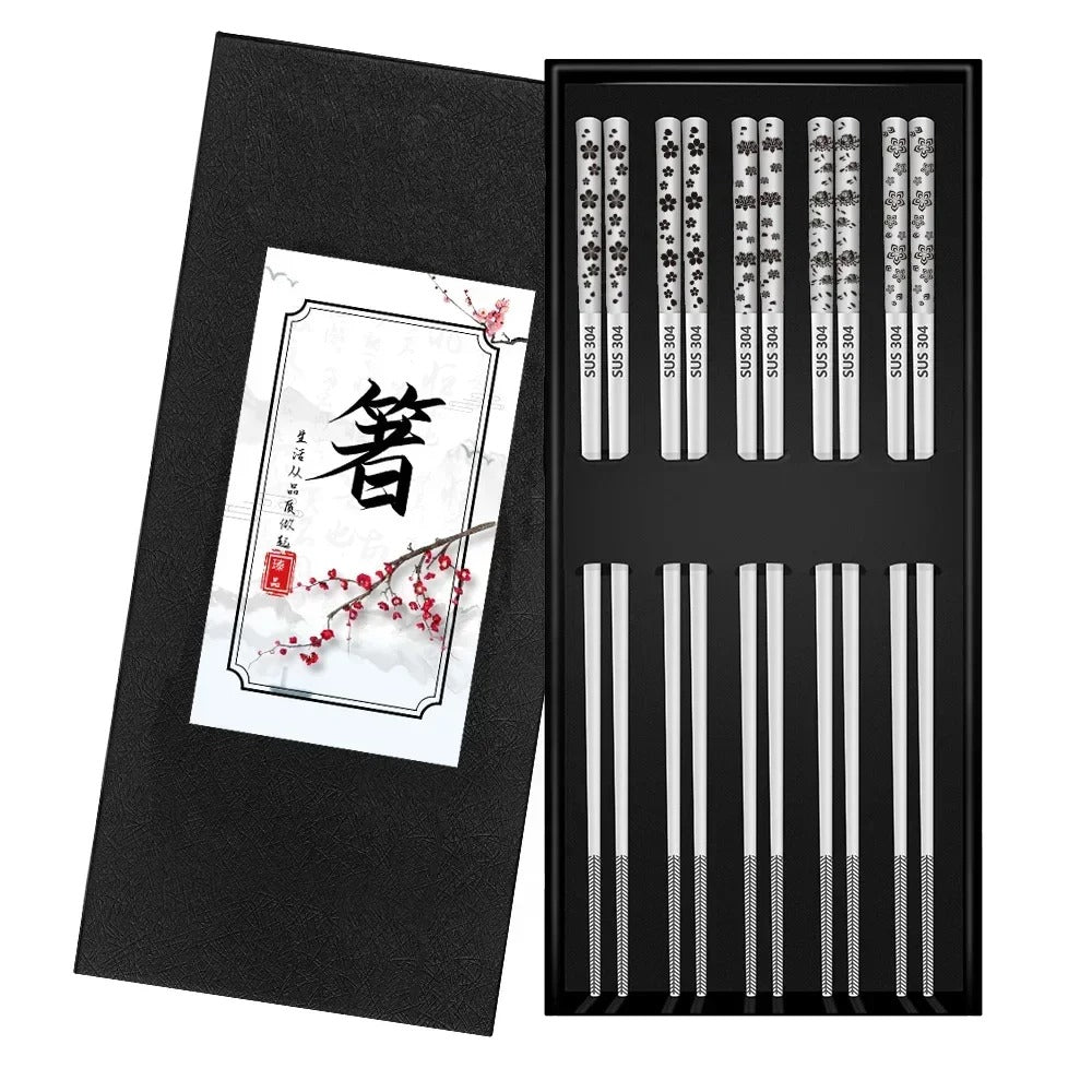 5 Pairs 304 Stainless Steel Chopsticks Reusable Non Slip Chopsticks