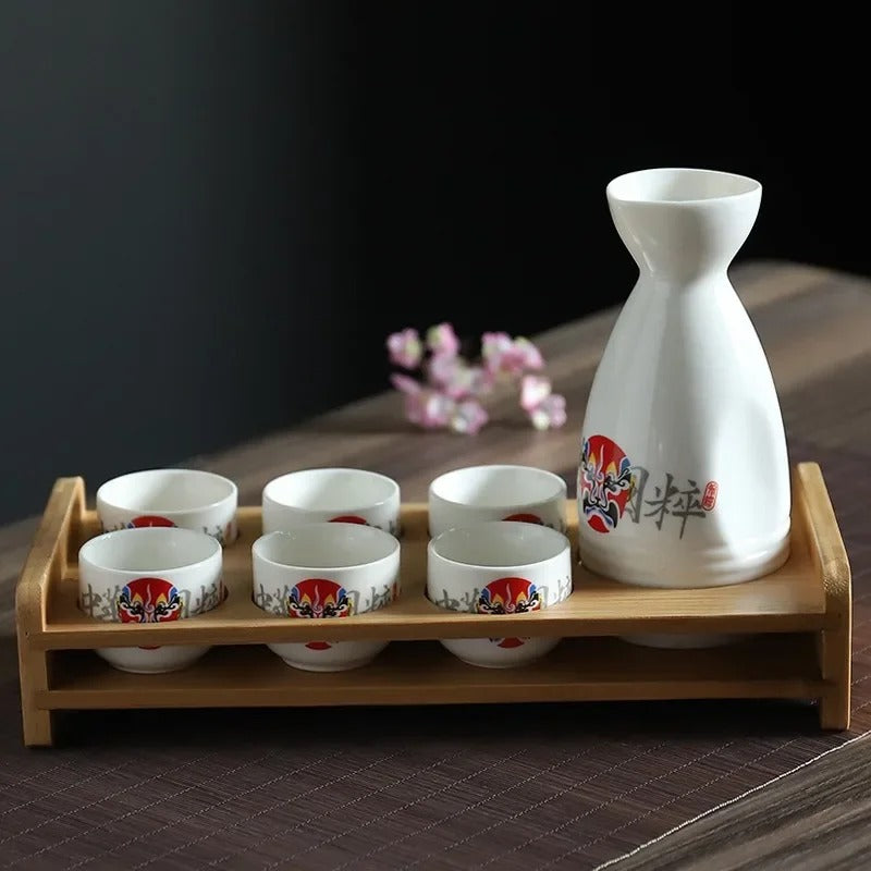 Vintage Japanese Baijiu Shot Glass, Flagon Bottle, Sake Cup