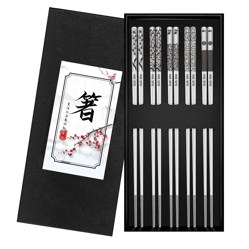 5 Pairs 304 Stainless Steel Chopsticks Reusable Non Slip Chopsticks