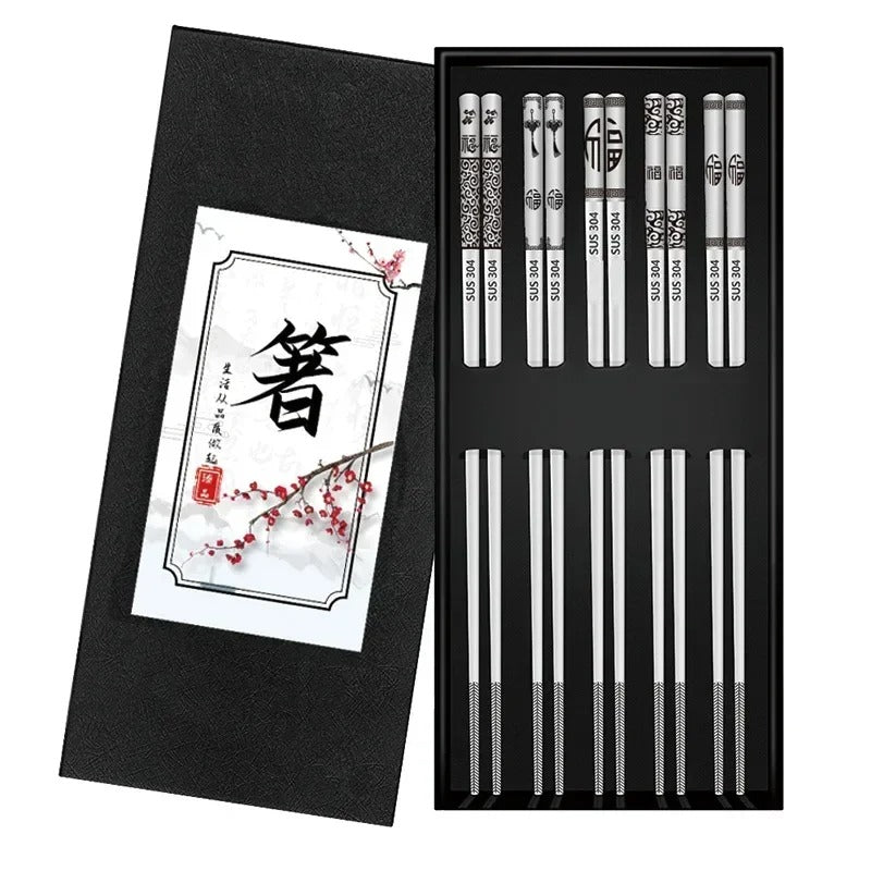 5 Pairs 304 Stainless Steel Chopsticks Reusable Non Slip Chopsticks