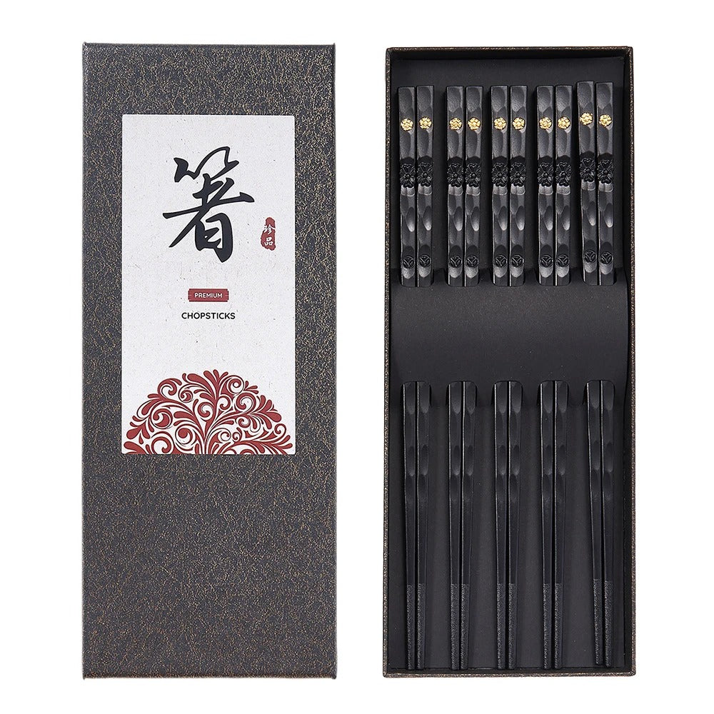 5 Pairs Reusable Japanese Chopsticks,Premium Black Fiberglass