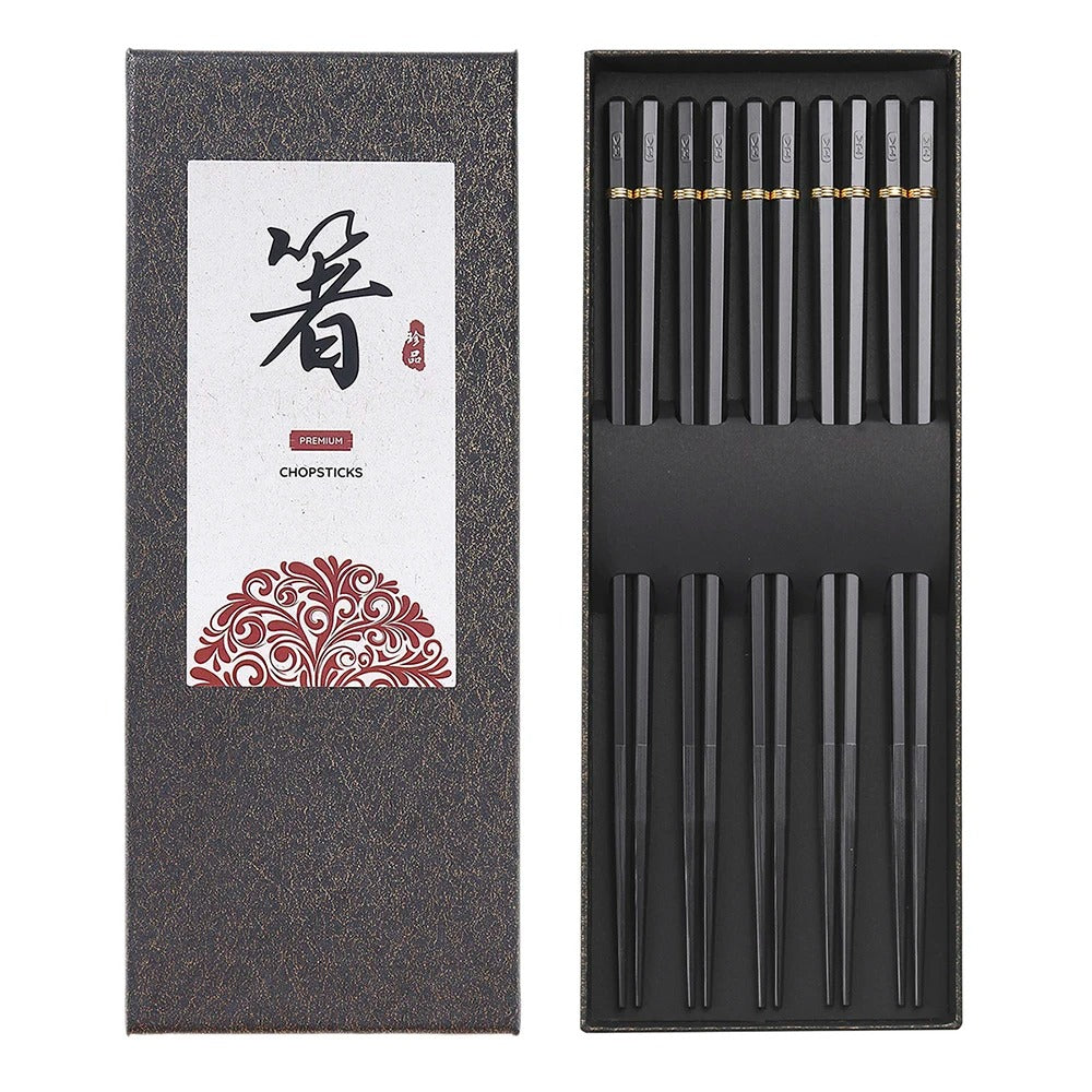 5 Pairs Reusable Japanese Chopsticks,Premium Black Fiberglass