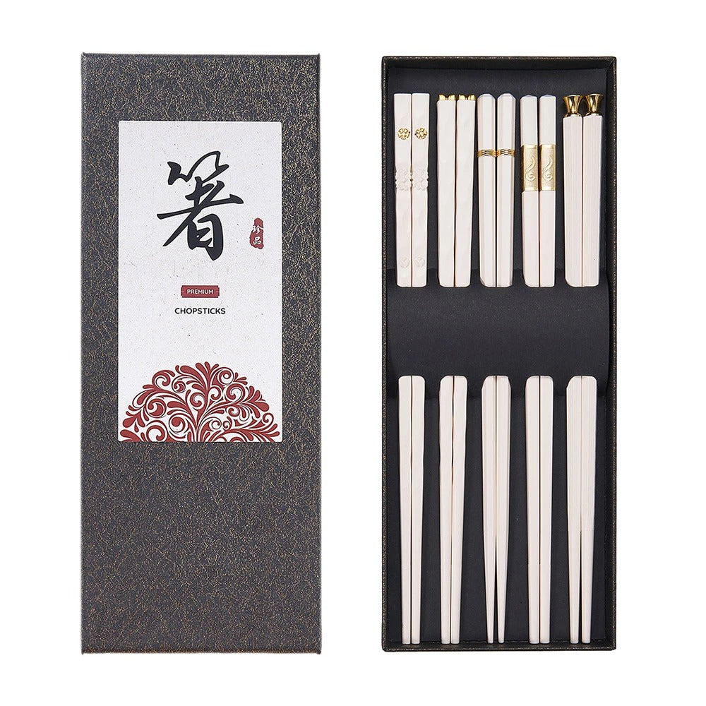 5 Pairs Reusable Japanese Chopsticks,Premium Black Fiberglass