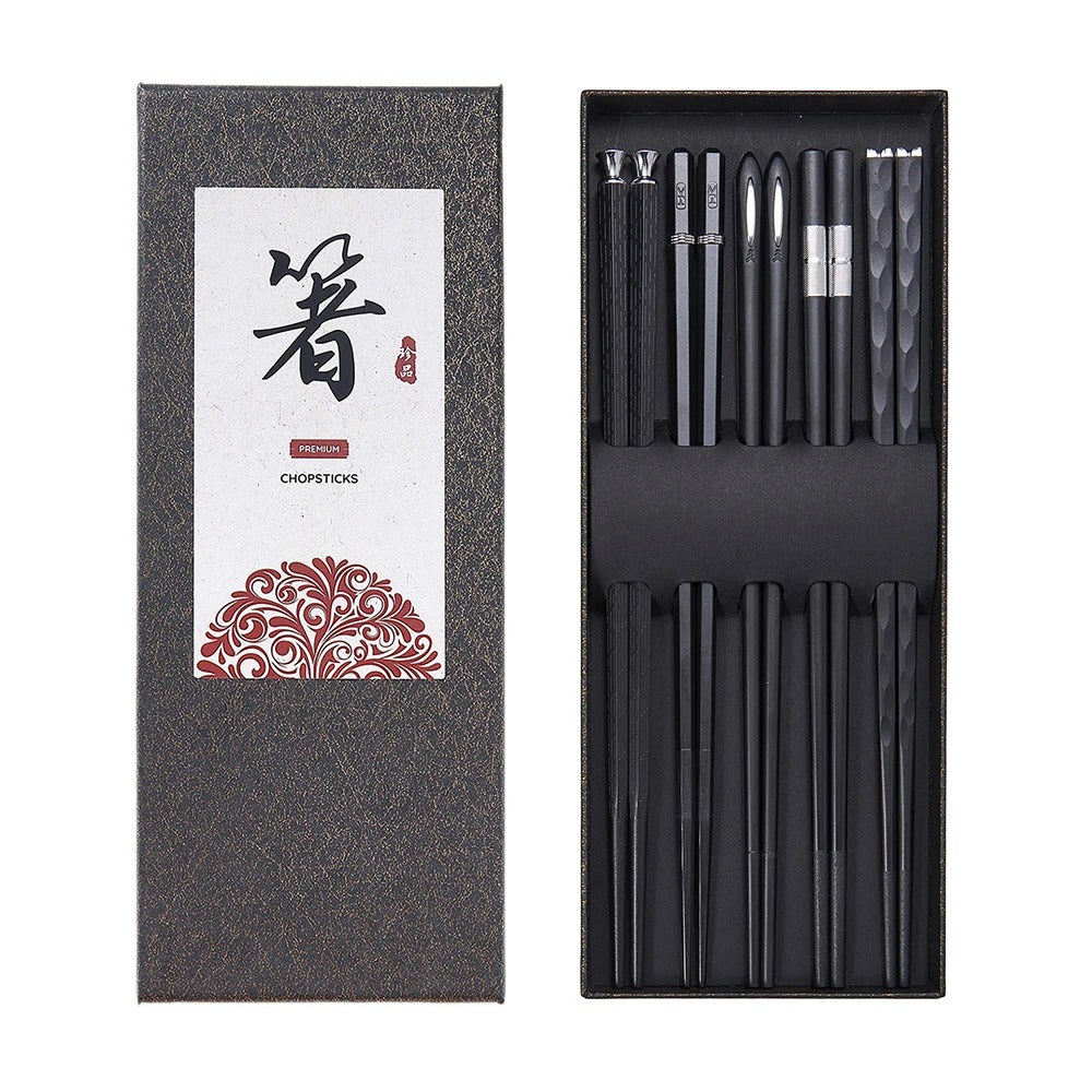 5 Pairs Reusable Japanese Chopsticks,Premium Black Fiberglass