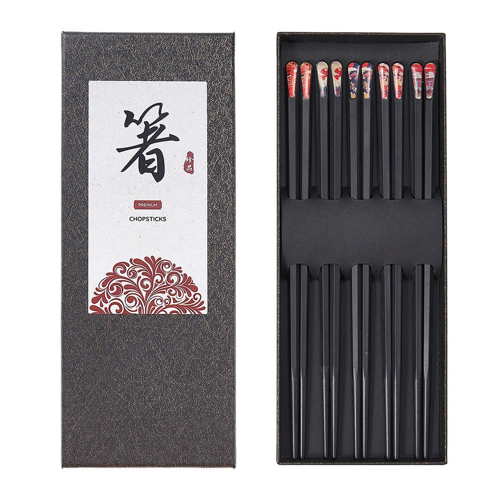 5 Pairs Reusable Japanese Chopsticks,Premium Black Fiberglass