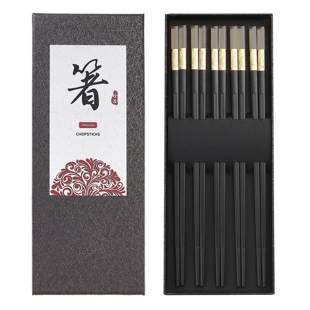 5 Pairs Reusable Japanese Chopsticks,Premium Black Fiberglass