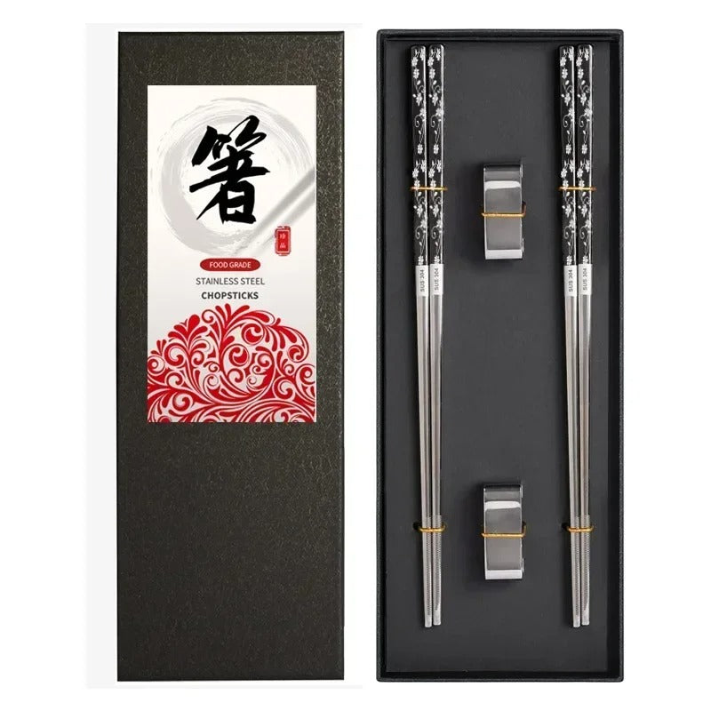 2 Pairs 304 Stainless Steel Chopsticks Reusable Non Slip Chopsticks