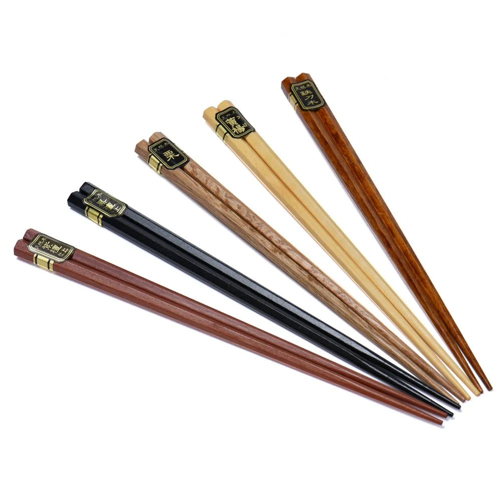 5 PairJapanese Style Wood Chopsticks Reusable Natural + Gift Box