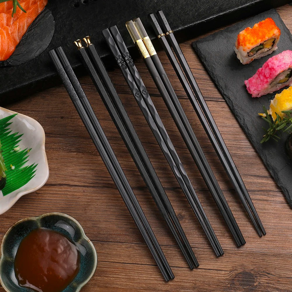 5 Pairs Reusable Japanese Chopsticks,Premium Black Fiberglass