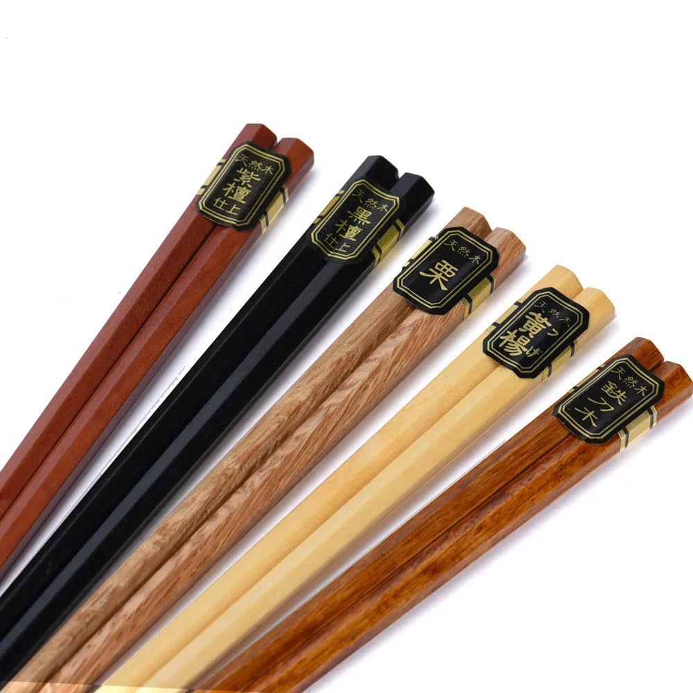 5 PairJapanese Style Wood Chopsticks Reusable Natural + Gift Box