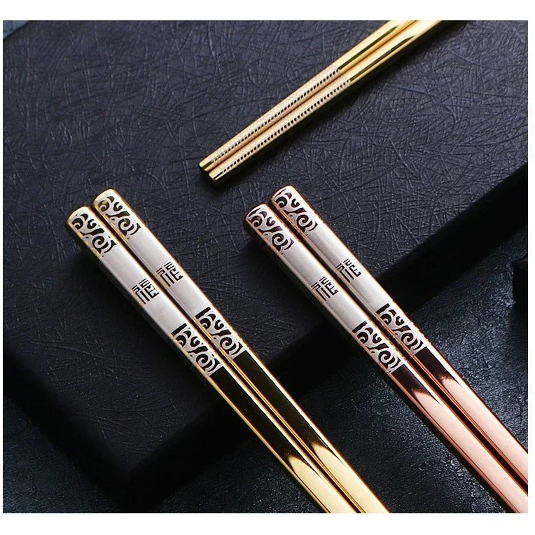 5 Pairs 304 Stainless Steel Chopsticks Reusable Non Slip Chopsticks