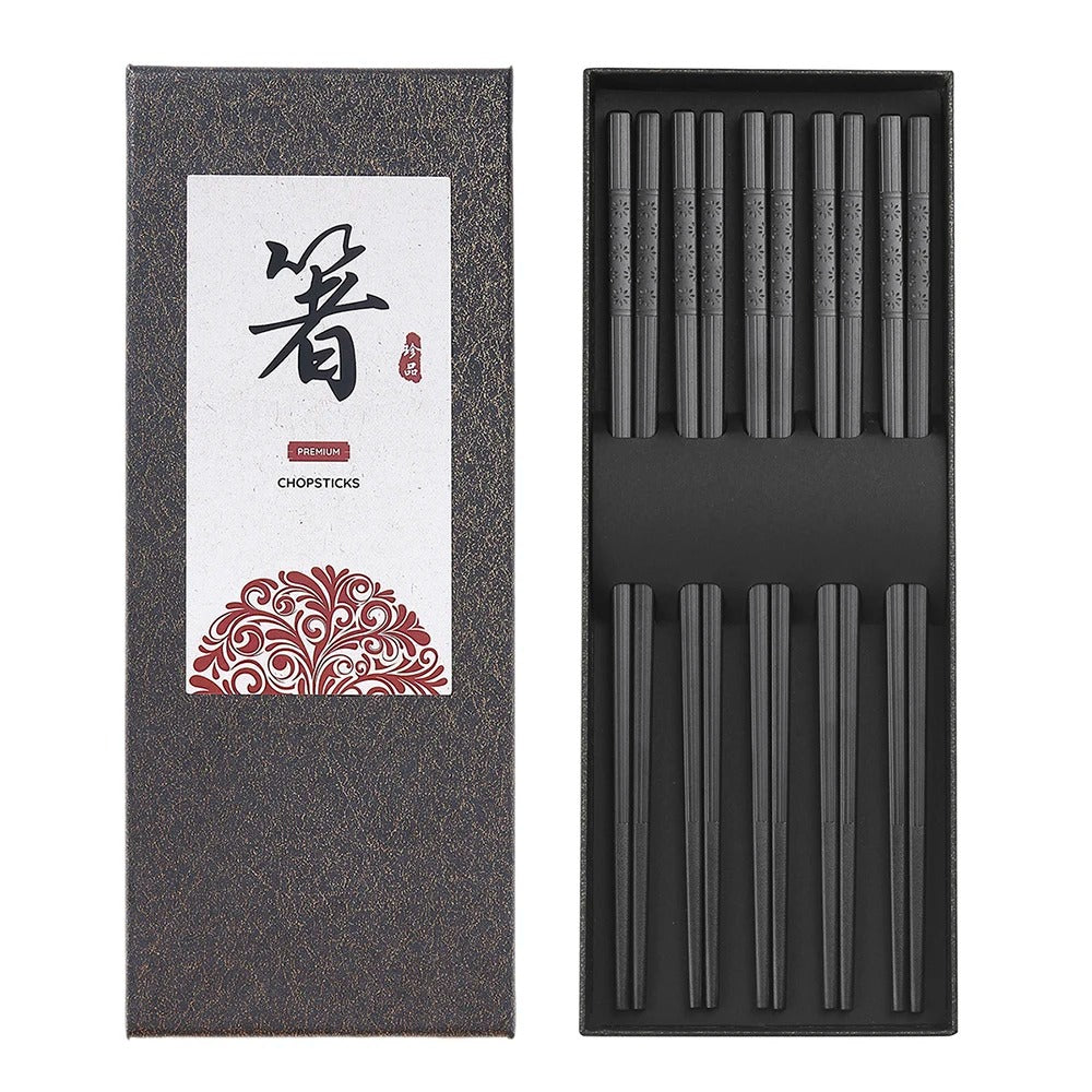 5 Pairs Reusable Japanese Chopsticks,Premium Black Fiberglass