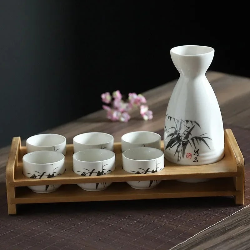 Vintage Japanese Baijiu Shot Glass, Flagon Bottle, Sake Cup