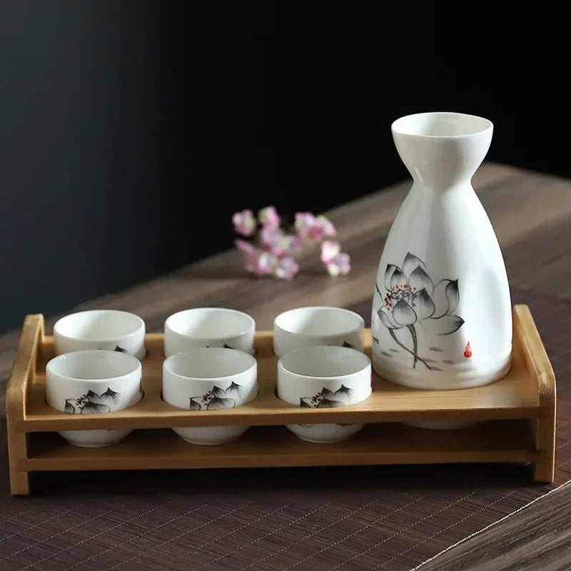 Vintage Japanese Baijiu Shot Glass, Flagon Bottle, Sake Cup